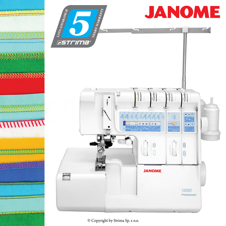 JANOME 1200D PROFESSIONAL – Owerlok - coverlok 2, 3, 4, 5-nitkowy, ze ściegami drabinkowymi (2 i 3-nitkowymi) - maszyna do szycia Owerlok - coverlok 2, 3, 4, 5-nitkowy, ze ściegami drabinkowymi (2 i 3-nitkowymi) - maszyna do szycia